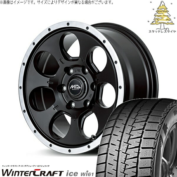 プリスウα 215/60R16 スタッドレスタイヤ ホイール 4本セット 新品 | クムホ (KUMHO) ウィンタークラフト アイス Wi61 × エムアイディー (MID) MIDホイール ロードマックス WO-7 セミグロスブラックフランジDC 16インチ 7J +40 5穴114.3