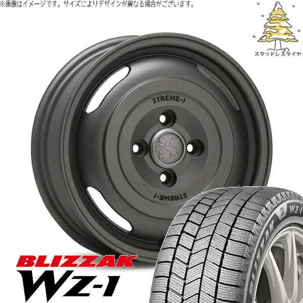 NV200 バネット デリカD3 185/70R14 スタッドレスタイヤ ホイール 4本セット 新品 | ブリヂストン (BRIDGESTONE) ブリザック WZ-1 (BLIZZAK WZ-1) × エムエルジェイ (MLJ) エクストリームJ ジャーニー ガンブラック 14インチ 5J +42 4穴114.3