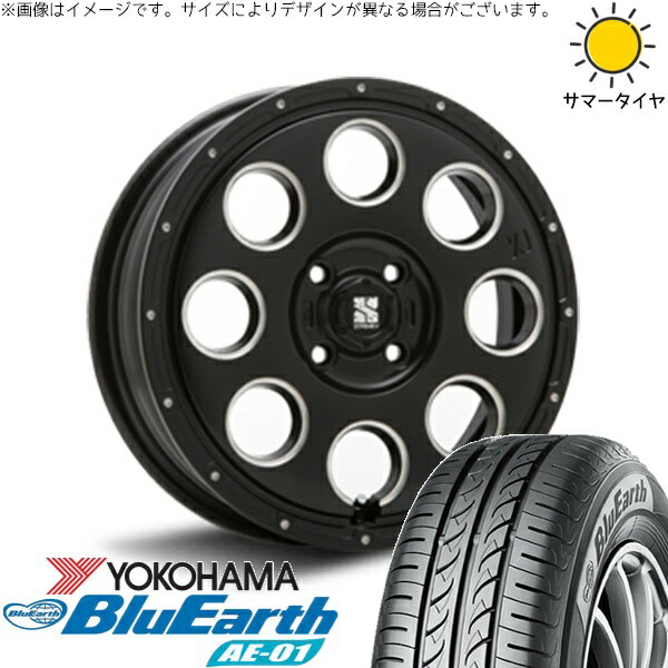 NBOX スペーシア タント デリカミニ 155/65R14 サマータイヤ ホイール 4本セット 新品 | ヨコハマタイヤ (YOKOHAMA) ブルーアース AE01 × エムエルジェイ (MLJ) エクストリームJ KK03 サテンブラックミルド 14インチ 4.5J +45 4穴100