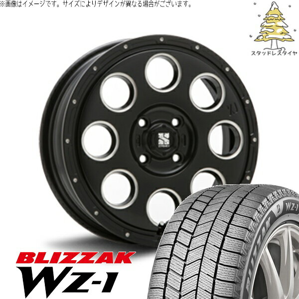 ハスラー デリカミニ ソリオ 165/65R14 スタッドレスタイヤ ホイール 4本セット 新品 | ブリヂストン (BRIDGESTONE) ブリザック WZ-1 (BLIZZAK WZ-1) × エムエルジェイ (MLJ) エクストリームJ KK03 サテンブラックミルド 14インチ 4.5J +45 4穴100