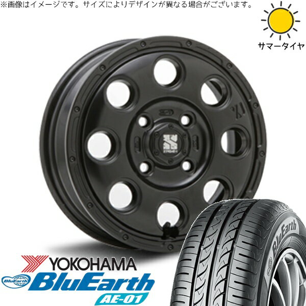 タント ムーブ ワゴンR ラパン 145/80R13 サマータイヤ ホイール 4本セット 新品 | ヨコハマタイヤ (YOKOHAMA) ブルーアース AE01 × エムエルジェイ (MLJ) エクストリームJ KK03 サテンブラック 13インチ 4.00B +43 4穴100