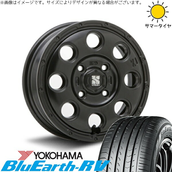 タント ムーブ ワゴンR ラパン 145/80R13 サマータイヤ ホイール 4本セット 新品 | ヨコハマタイヤ (YOKOHAMA) ブルーアース RV03 × エムエルジェイ (MLJ) エクストリームJ KK03 サテンブラック 13インチ 4.00B +43 4穴100