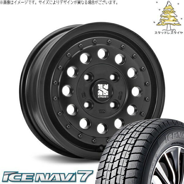 NV200 バネット デリカD3 185/70R14 スタッドレスタイヤ ホイール 4本セット 新品 | グッドイヤー (GOODYEAR) アイスナビ7 × エムエルジェイ (MLJ) エクストリームJ ラギッド サテンブラック 14インチ 5J +42 4穴114.3