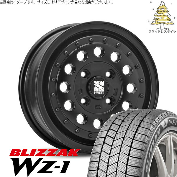 NV200 バネット デリカD3 185/70R14 スタッドレスタイヤ ホイール 4本セット 新品 | ブリヂストン (BRIDGESTONE) ブリザック WZ-1 × エムエルジェイ (MLJ) エクストリームJ ラギッド サテンブラック 14インチ 5J +42 4穴114.3