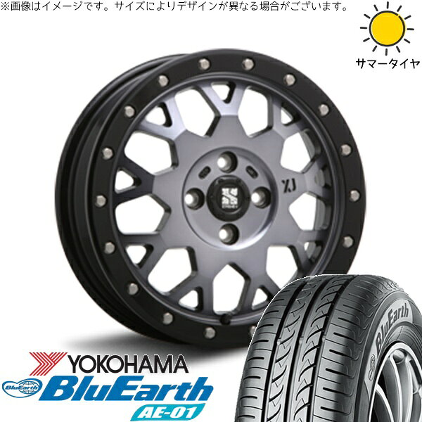NBOX スペーシア タント デリカミニ 155/65R14 サマータイヤ ホイール 4本セット 新品 | ヨコハマタイヤ (YOKOHAMA) ブルーアース AE01 × エムエルジェイ (MLJ) エクストリームJ XJ04 グロスブラックミルド/スモーク 14インチ 4.5J +43 4穴100