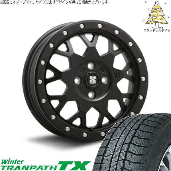 NBOX スペーシア タント デリカミニ 155/65R14 スタッドレスタイヤ ホイール 4本セット 新品 | トーヨータイヤ (TOYO TIRE) ウィンタートランパス TX × エムエルジェイ (MLJ) エクストリームJ XJ04 サテンブラック 14インチ 4.5J +43 4穴100