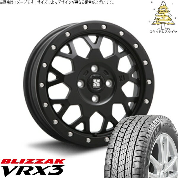 ソリオ MA26 MA36 デリカ 165/70R14 スタッドレスタイヤ ホイール 4本セット 新品 | ブリヂストン (BRIDGESTONE) ブリザック VRX3 (BLIZZAK VRX3) × エムエルジェイ (MLJ) エクストリームJ XJ04 サテンブラック 14インチ 4.5J +43 4穴100
