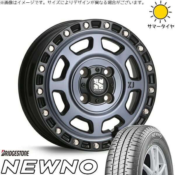 モコ ゼスト パレット ミラ 155/65R13 サマータイヤ ホイール 4本セット 新品 | ブリヂストン (BRIDGESTONE) ニューノ × エムエルジェイ (MLJ) エクストリームJ XJ07 グロスブラックミルド/インディゴ 13インチ 4.00B +43 4穴100