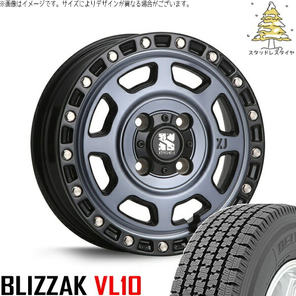 NV200 バネット デリカD3 165/80R14 スタッドレスタイヤ ホイール 4本セット 新品 | ブリヂストン (BRIDGESTONE) ブリザック VL10 (BLIZZAK VL10) × エムエルジェイ (MLJ) エクストリームJ XJ07 グロスブラックミルド/インディゴ 14インチ 5J +42 4穴114.3