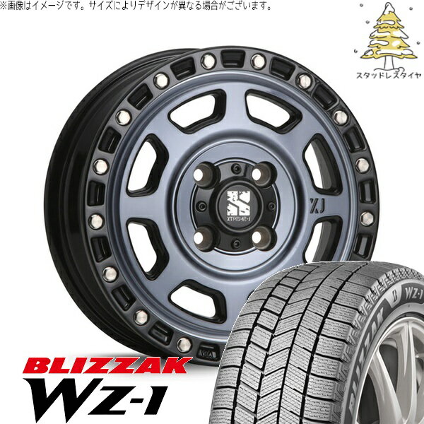 モコ ゼスト パレット ミラ 155/65R13 スタッドレスタイヤ ホイール 4本セット 新品 | ブリヂストン (BRIDGESTONE) ブリザック WZ-1 × エムエルジェイ (MLJ) エクストリームJ XJ07 グロスブラックミルド/インディゴ 13インチ 4.00B +43 4穴100