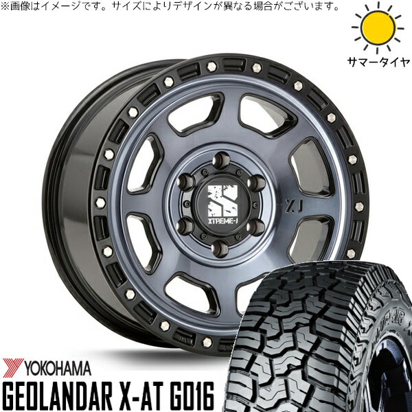 ハイエース専用 215/70R16 サマータイヤ ホイール 4本セット 新品 | ヨコハマタイヤ (YOKOHAMA) ジオランダー X-A/T G016 (GEOLANDAR X-A/T G016) × エムエルジェイ (MLJ) エクストリームJ XJ07 グロスブラックミルド/インディゴ 16インチ 6.5J +38 6穴139.7