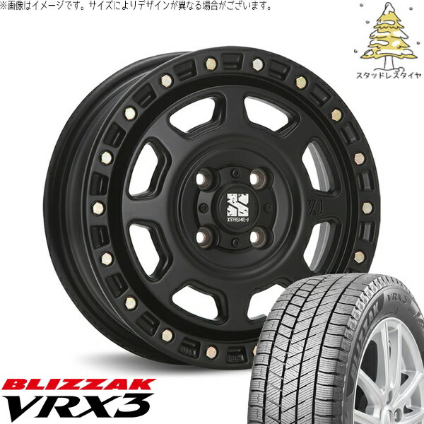 タント ムーブ ワゴンR ラパン 145/80R13 スタッドレスタイヤ ホイール 4本セット 新品 | ブリヂストン (BRIDGESTONE) ブリザック VRX3 × エムエルジェイ (MLJ) エクストリームJ XJ07 サテンブラック 13インチ 4.00B +43 4穴100
