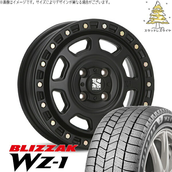 モコ ゼスト パレット ミラ 155/65R13 スタッドレスタイヤ ホイール 4本セット 新品 | ブリヂストン (BRIDGESTONE) ブリザック WZ-1 (BLIZZAK WZ-1) × エムエルジェイ (MLJ) エクストリームJ XJ07 サテンブラック 13インチ 4.00B +43 4穴100