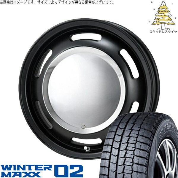 NBOX スペーシア タント デリカミニ 155/65R14 スタッドレスタイヤ ホイール 4本セット 新品 | ダンロップ (DUNLOP) ウィンターマックス02 (WINTERMAXX02 WM02) × パンドラ (PANDORA) ラグテック ネオムーン2 マットブラック 14インチ 4.5J +43 4穴100