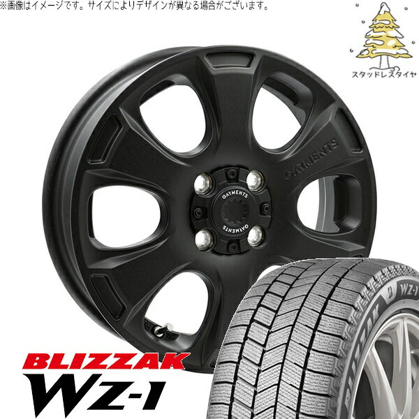 タント ムーブ ワゴンR ラパン 165/55R15 スタッドレスタイヤ ホイール 4本セット 新品 | ブリヂストン (BRIDGESTONE) ブリザック WZ-1 × ウェッズ (WEDS) クロスオーバーガーメンツ スタイルA サンドブラック 15インチ 4.5J +45 4穴100
