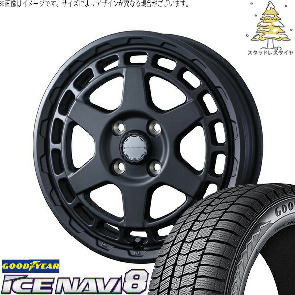 NBOX スペーシア タント デリカミニ 155/65R14 サマータイヤ ホイール 4本セット 新品 | グッドイヤー (GOODYEAR) アイスナビ8 × ウェッズ (WEDS) マッドヴァンスX タイプS フルマットブラック 14インチ 4.5J +45 4穴100