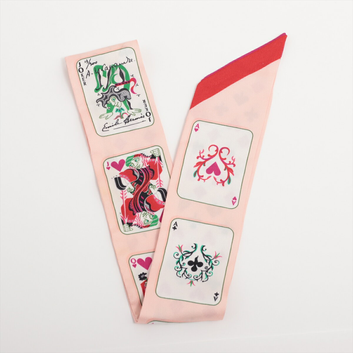 【中古】エルメス ツイリー Jeu De Cartes スカーフ シルク ピンク