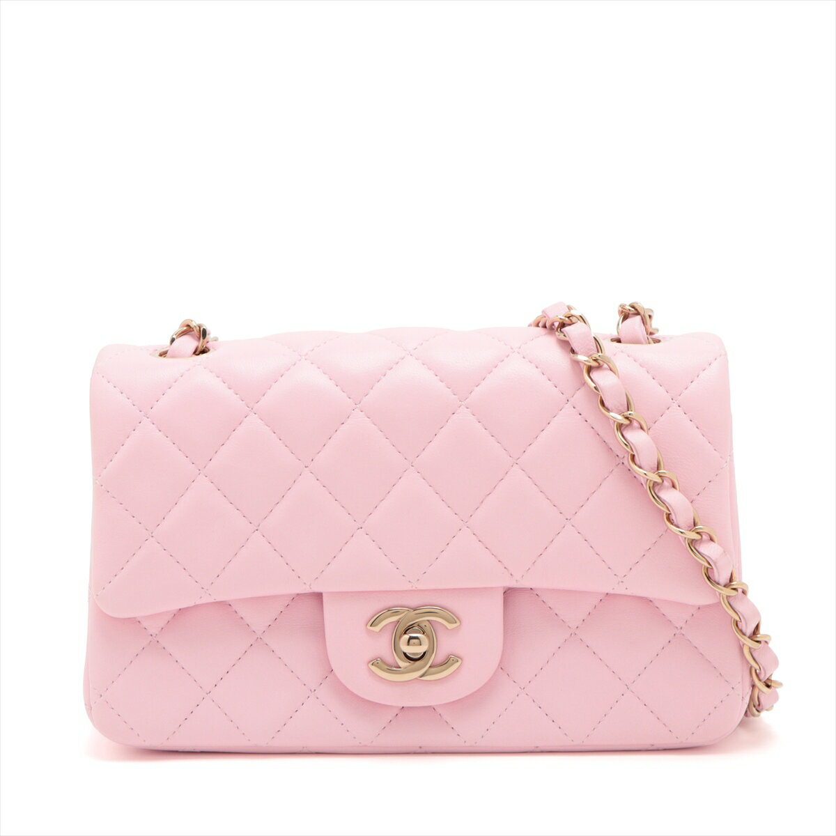 【中古】シャネル ミニマトラッセ20 ラムスキン シングルフラップ シングルチェーンバッグ ピンク ゴールド金具 A69900のサムネイル