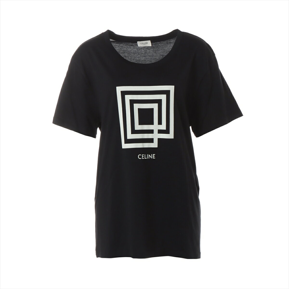 【中古】セリーヌ 19SS コットン Tシャツ XL レディース ブラック Labyrinthe Show Invitation Tee クラシックロゴプリント 2X308605G