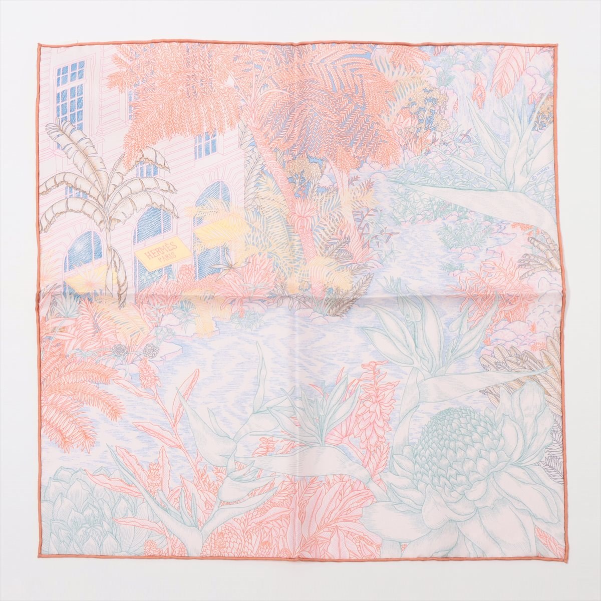 【中古】エルメス カレ45 FAUBOURG TROPICAL フォーブルトロピカル スカーフ シルク ピンクのサムネイル