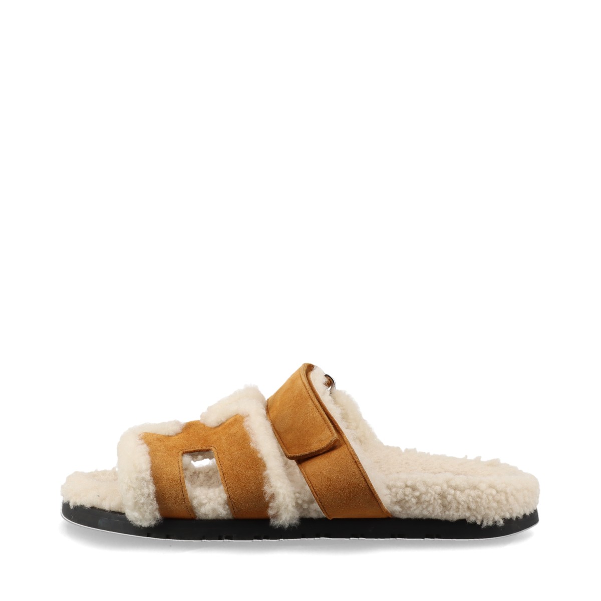 【中古】エルメス シプレ ムートン サンダル 38 レディース ベージュ×ブラウンのサムネイル