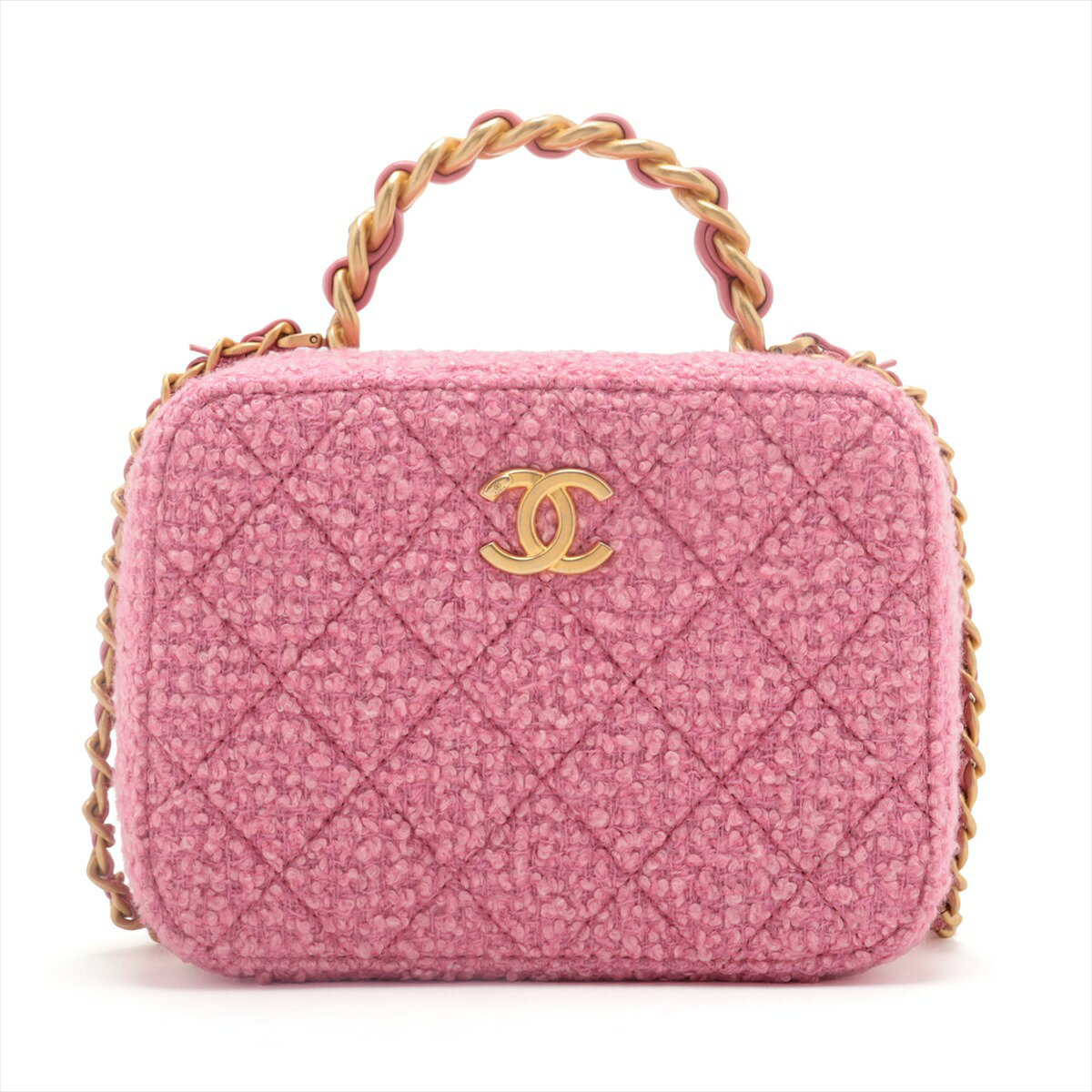 【中古】シャネル ココマーク ツイード バニティバッグ ピンク ゴールド金具のサムネイル