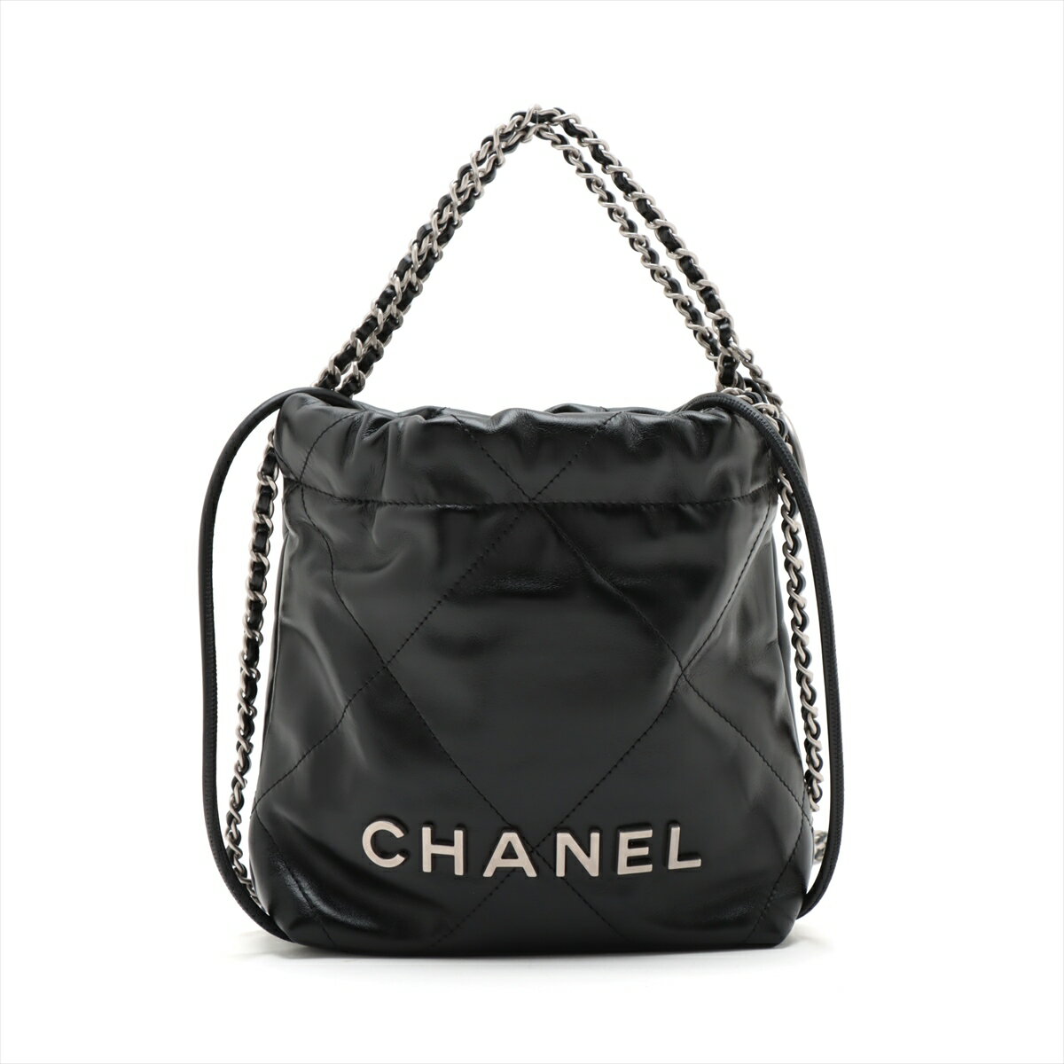 【中古】シャネル シャネル22 ミニ シャイニーカーフスキン チェーンショルダーバッグ ブラック シルバー金具のサムネイル