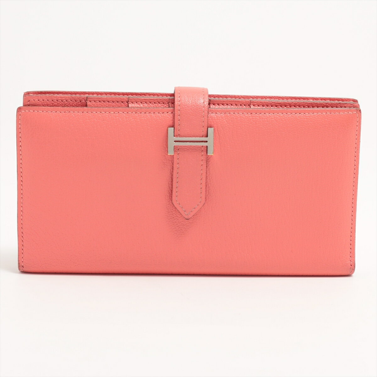 【中古】エルメス ベアンスフレ ヴォーエプソン 財布 ピンク シルバー金具 T:2015年