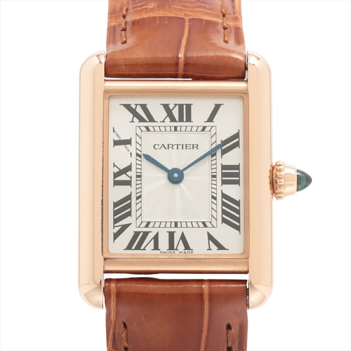 【中古】カルティエ タンクルイSM WGTA0010 PG×革 手巻き シルバー文字盤