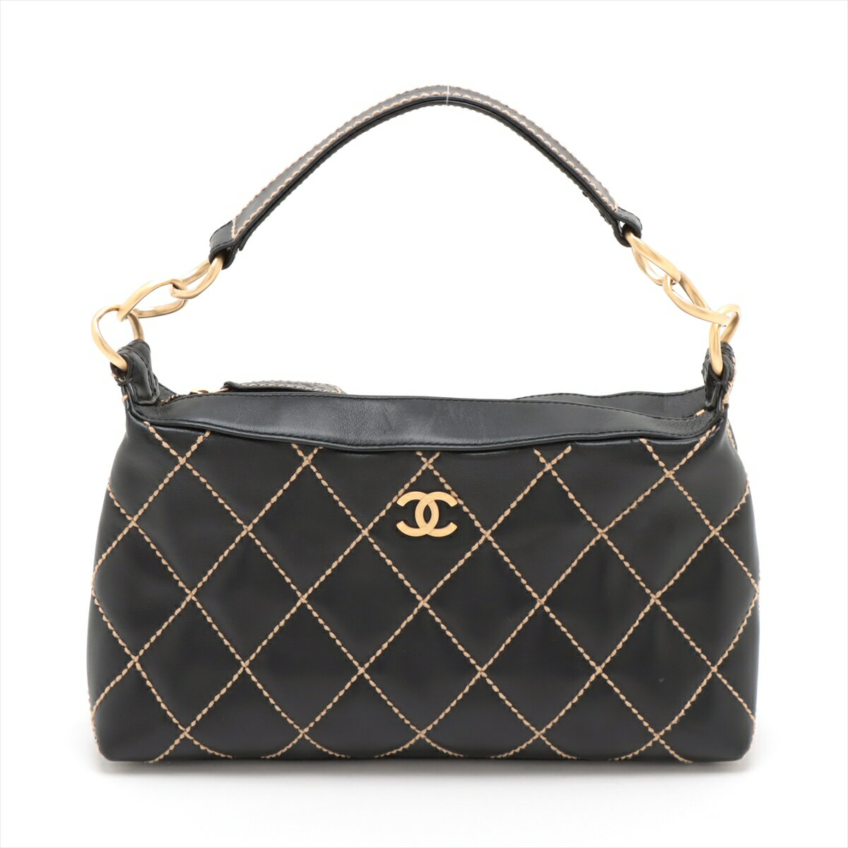 シャネル ワイルドステッチ ハンドバッグ ブラック ゴールド金具 シャネル ワイルドステッチ ハンドバッグ ブラック ゴールド金具