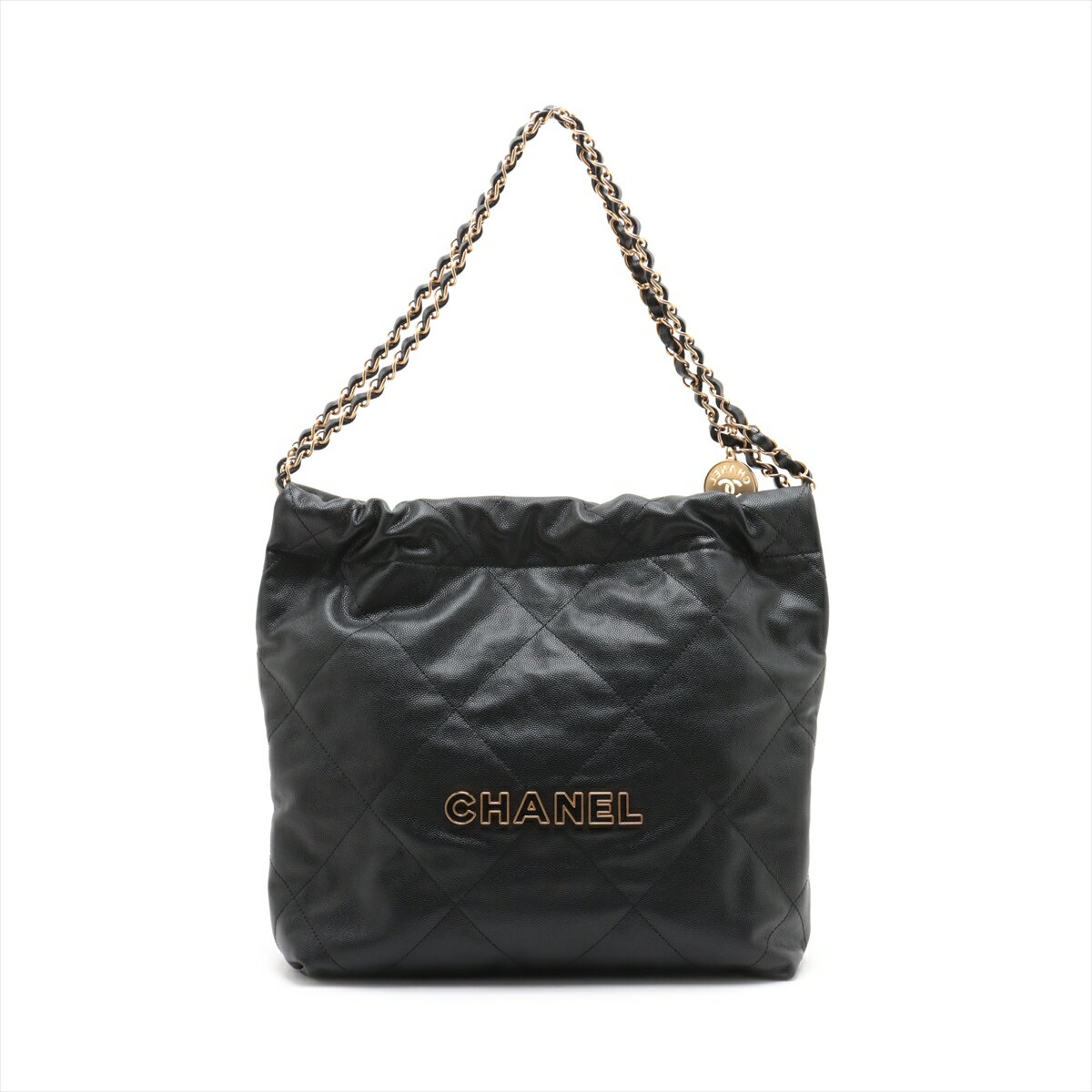 【中古】シャネル シャネル22 スモール キャビアスキン チェーンショルダーバッグ ブラック ゴールド金具 ランダムプレート AS3260のサムネイル