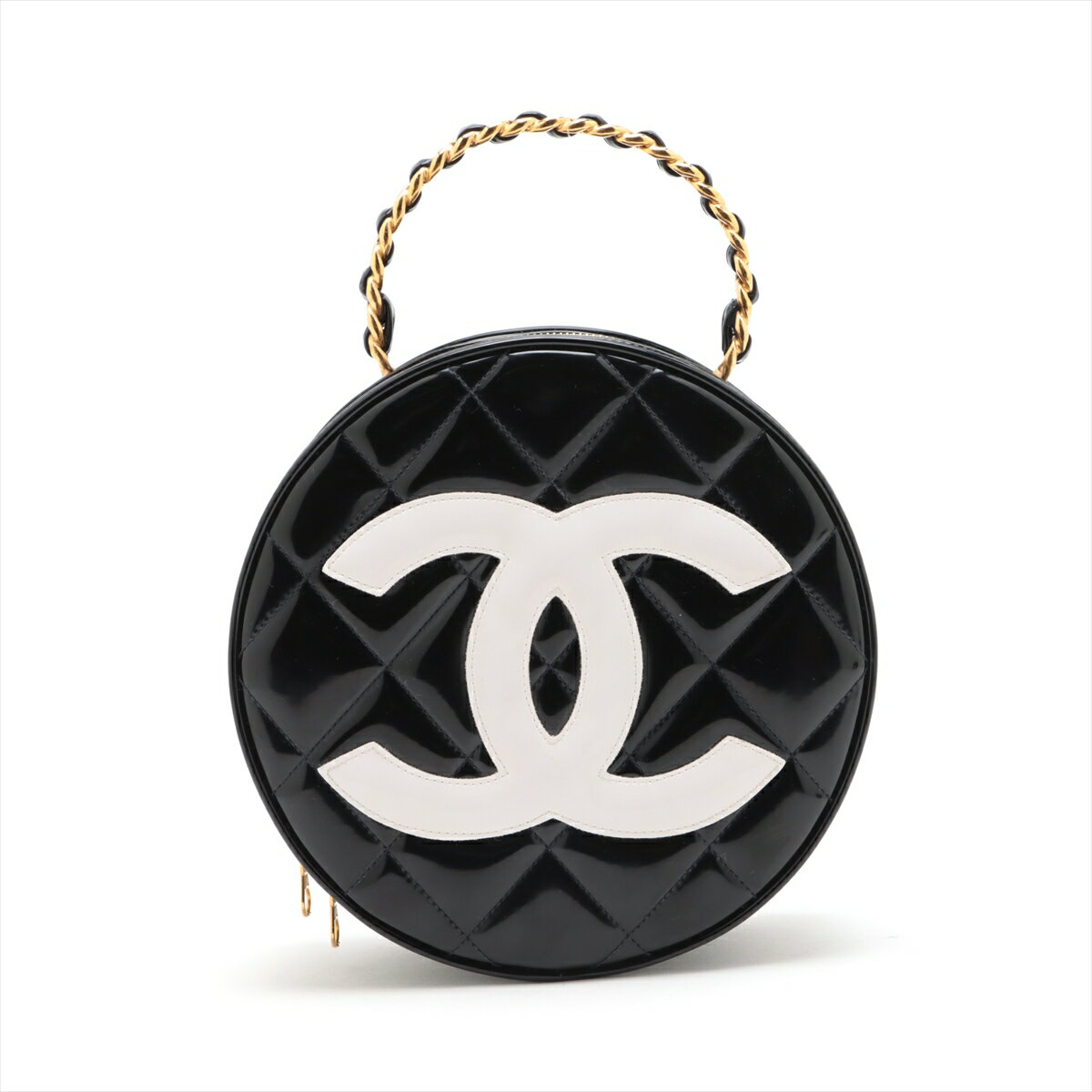 【中古】シャネル ココマーク パテントレザー ハンドバッグ ラウンドバニティ ブラック ゴールド金具 3番台のサムネイル