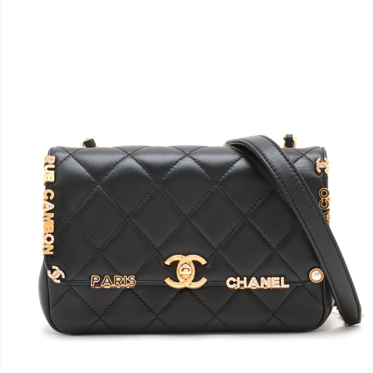【中古】シャネル マトラッセ ラムスキン シングルフラップ シングルチェーンバッグ ブラック ゴールド金具 AS3731のサムネイル