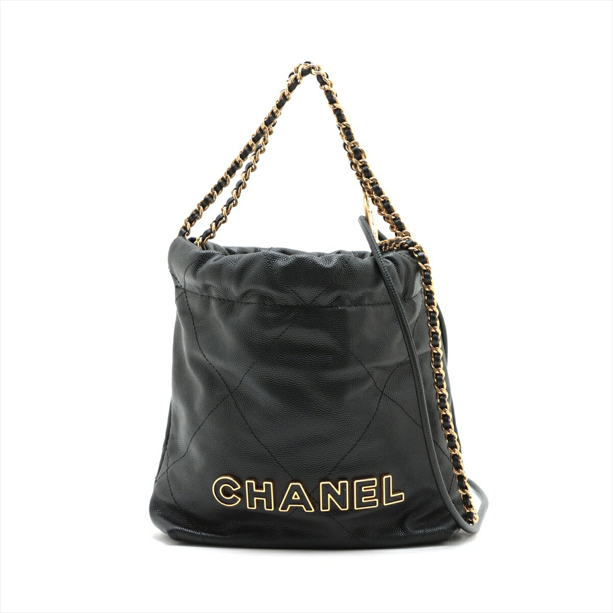 【中古】シャネル シャネル22 ミニ キャビアスキン チェーンショルダーバッグ ブラック ゴールド金具 ランダムプレート AS3980のサムネイル