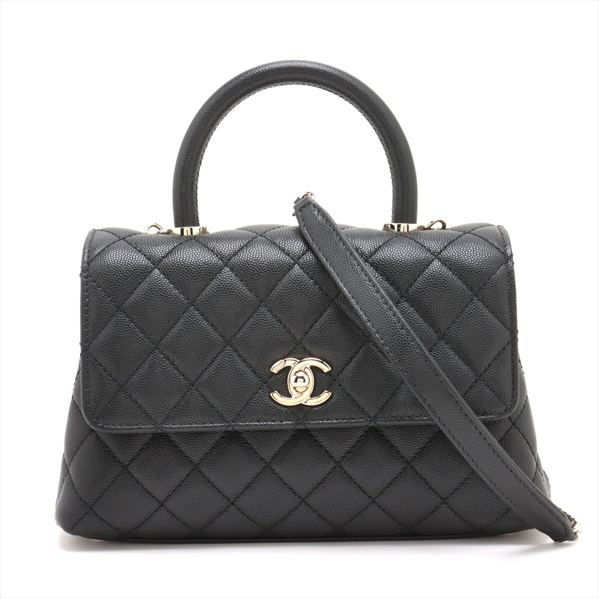 【中古】シャネル ココハンドル24 XS キャビアスキン 2WAYハンドバッグ ブラック ゴールド金具 ランダムプレート A92990のサムネイル