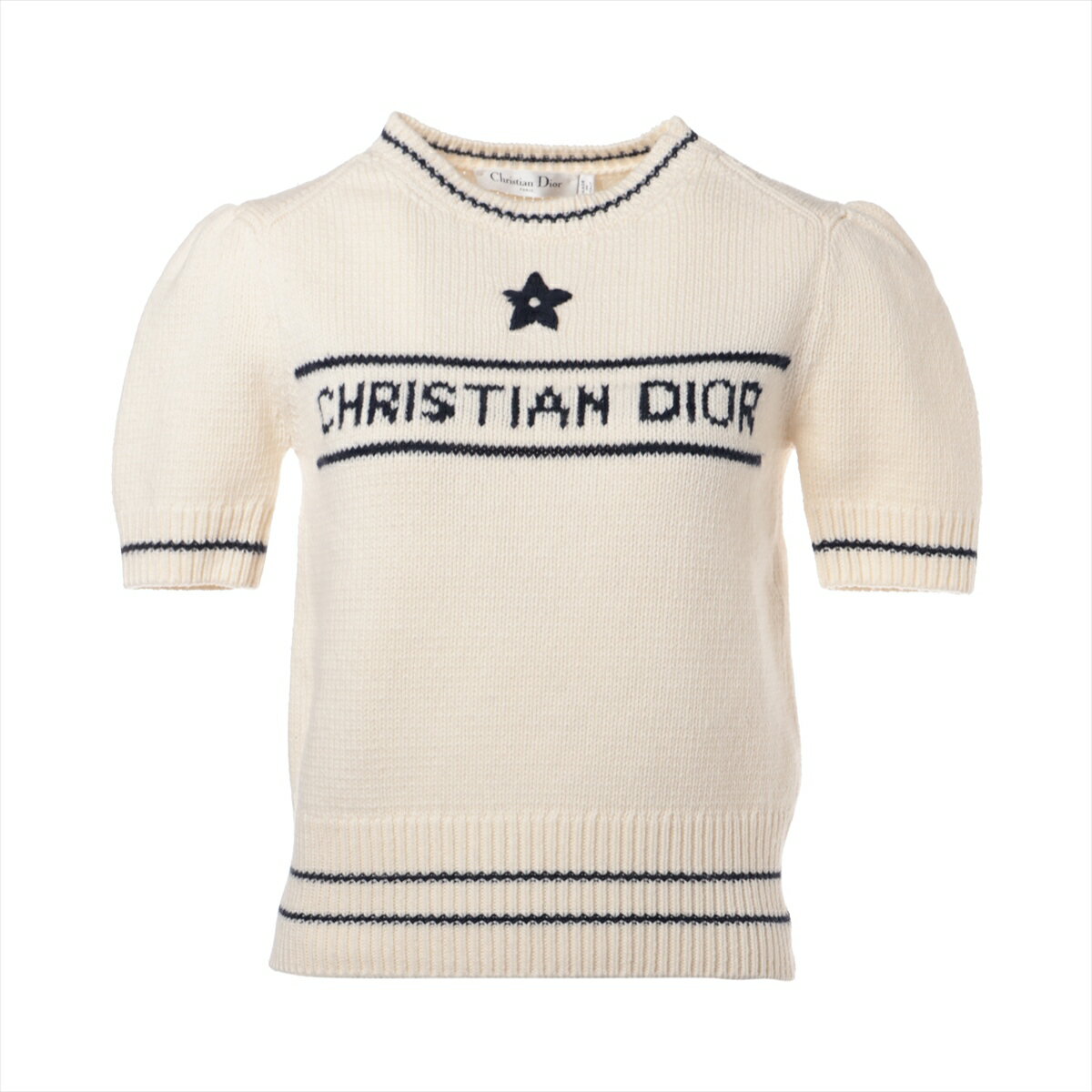 【中古】クリスチャンディオール 09年 ウール×カシミヤ 半袖ニット I40 レディース ホワイト 154S09AM305