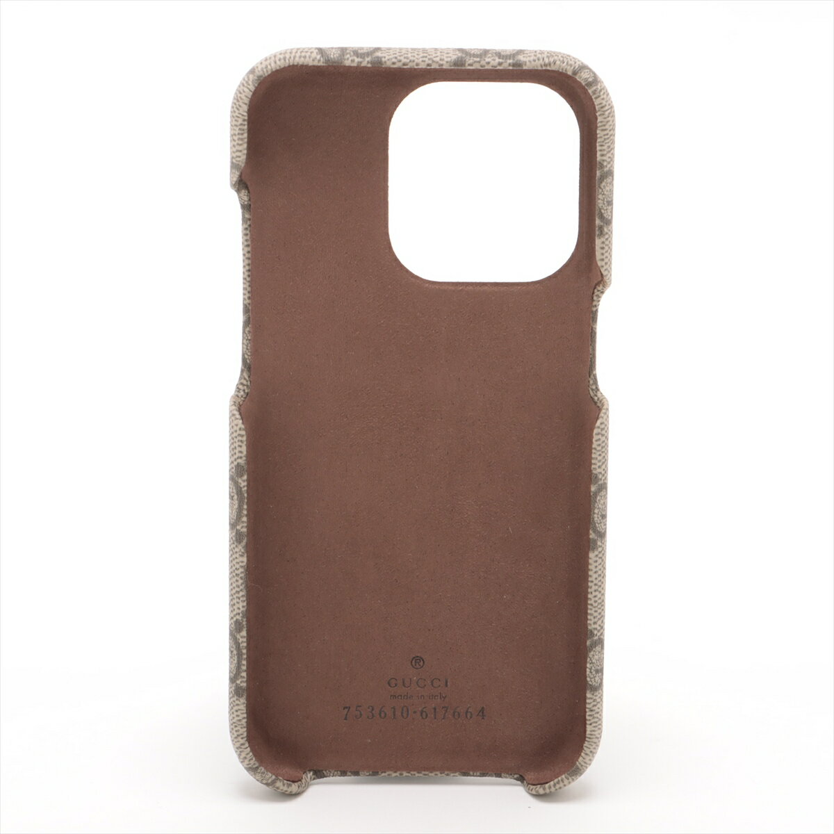 【中古】グッチ GGスプリーム 753610 PVC×レザー iPhoneケース ベージュ iPhone14PRO