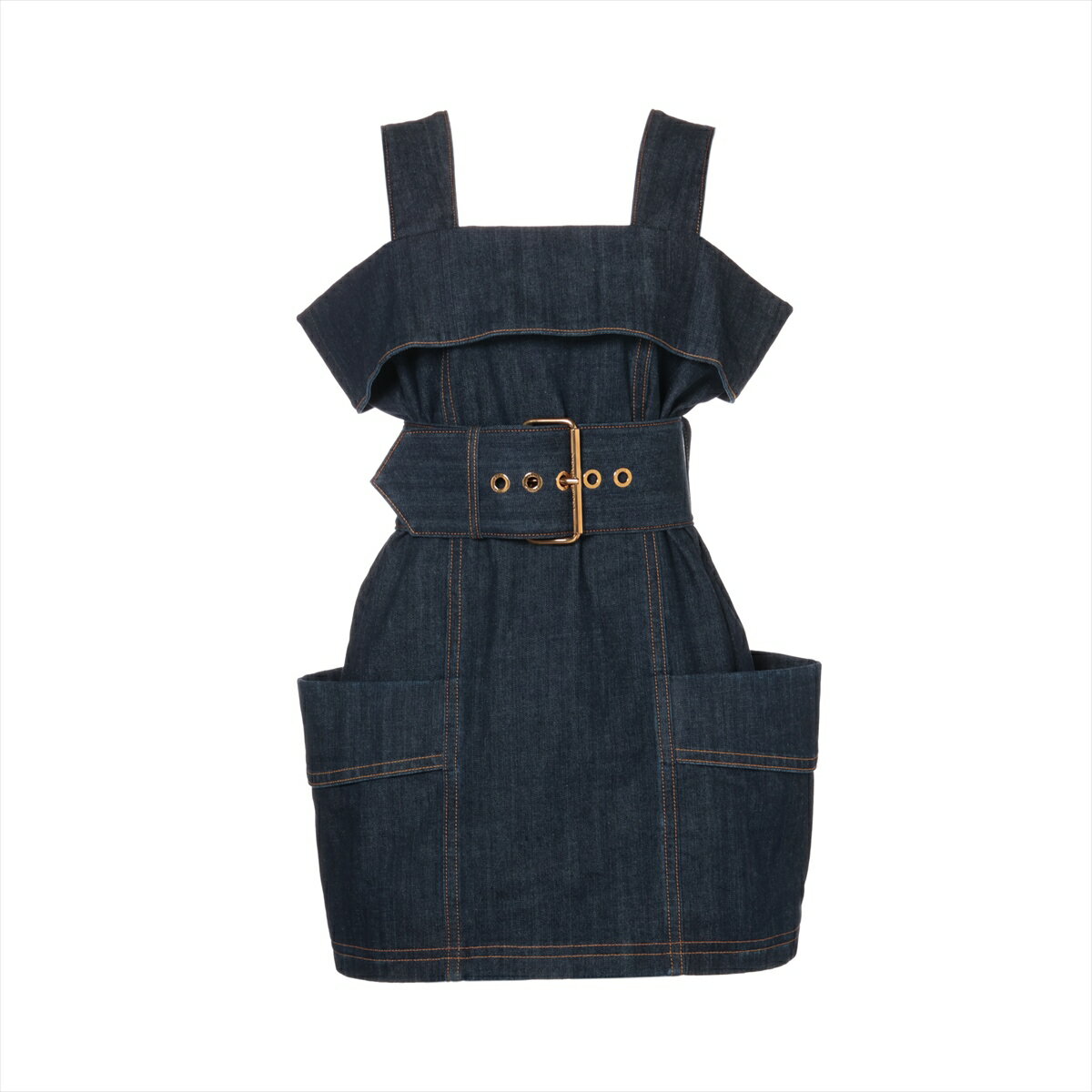 本物 美品 ルイヴィトン LV ZIP ストレッチ デニム ワンピース 34