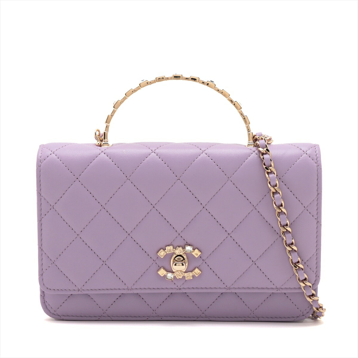 【中古】シャネル マトラッセ ラムスキン チェーンウォレット トップハンドル パープル ゴールド金具 AP3797のサムネイル