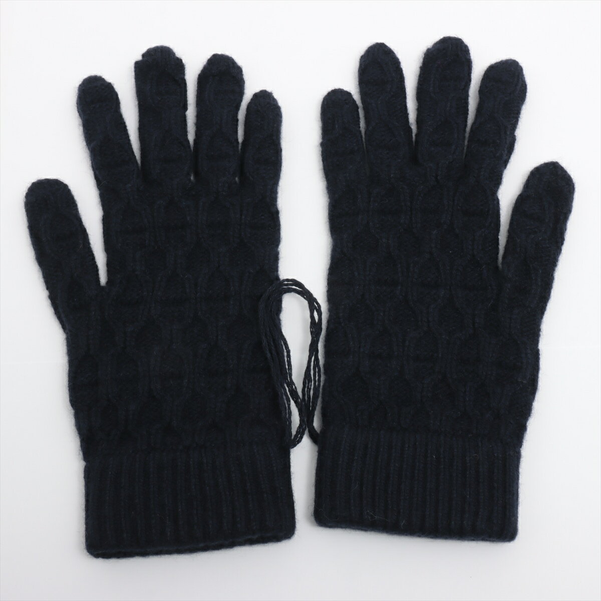 【中古】エルメス グローブ カシミヤ ネイビー