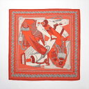 【中古】エルメス カレジェアン Zouaves et Dragons ズアヴとドラゴン スカーフ カシミヤ×シルク レッド×ホワイト