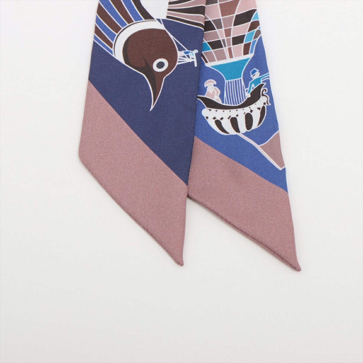 【中古】エルメス ツイリー LES FOLIES DU CIEL 大空の狂気 スカーフ シルク ブルー
