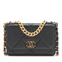 【中古】シャネル シャネル19 ラムスキン チェーンウォレット ブラック ゴールド×シルバー金具 ランダムプレート AP0957