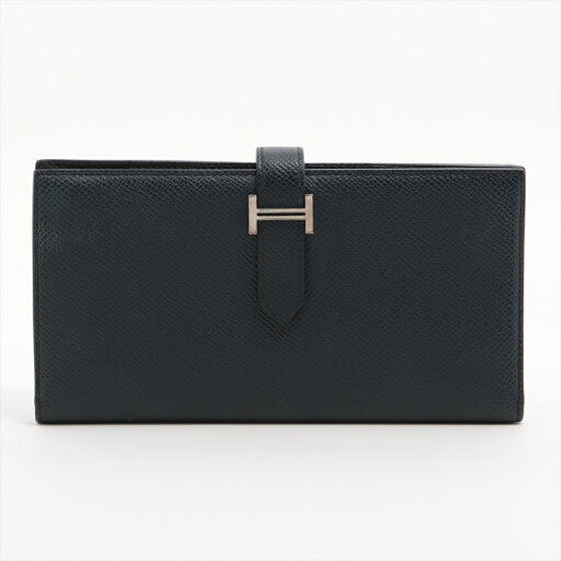 【中古】エルメス ベアンスフレ ヴォーエプソン 財布 ネイビー シルバー金具 U:2022年 【中古】エルメス ベアンスフレ ヴォーエプソン 財布 ネイビー シルバー金具 U:2022年