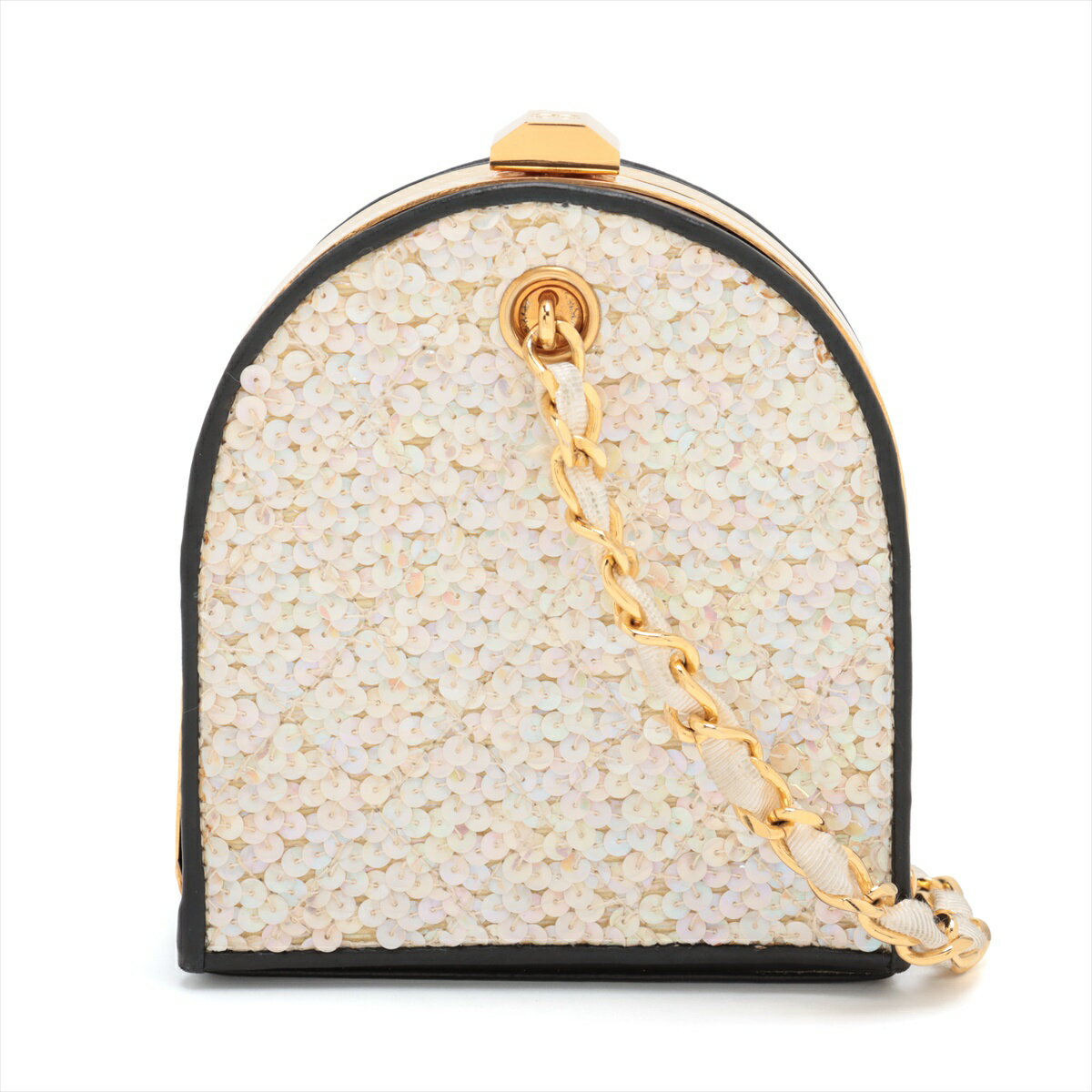 【中古】シャネル ココマーク スパンコール チェーンショルダーバッグ がま口 オーロラ ゴールド金具