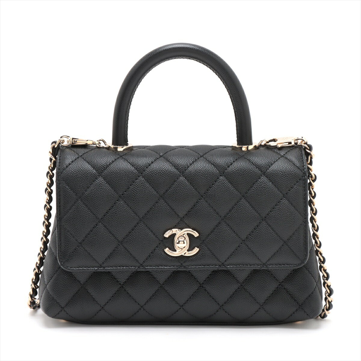 【中古】シャネル ココハンドル24 XS キャビアスキン 2WAYハンドバッグ ブラック ゴールド金具 ランダムプレート A92990のサムネイル