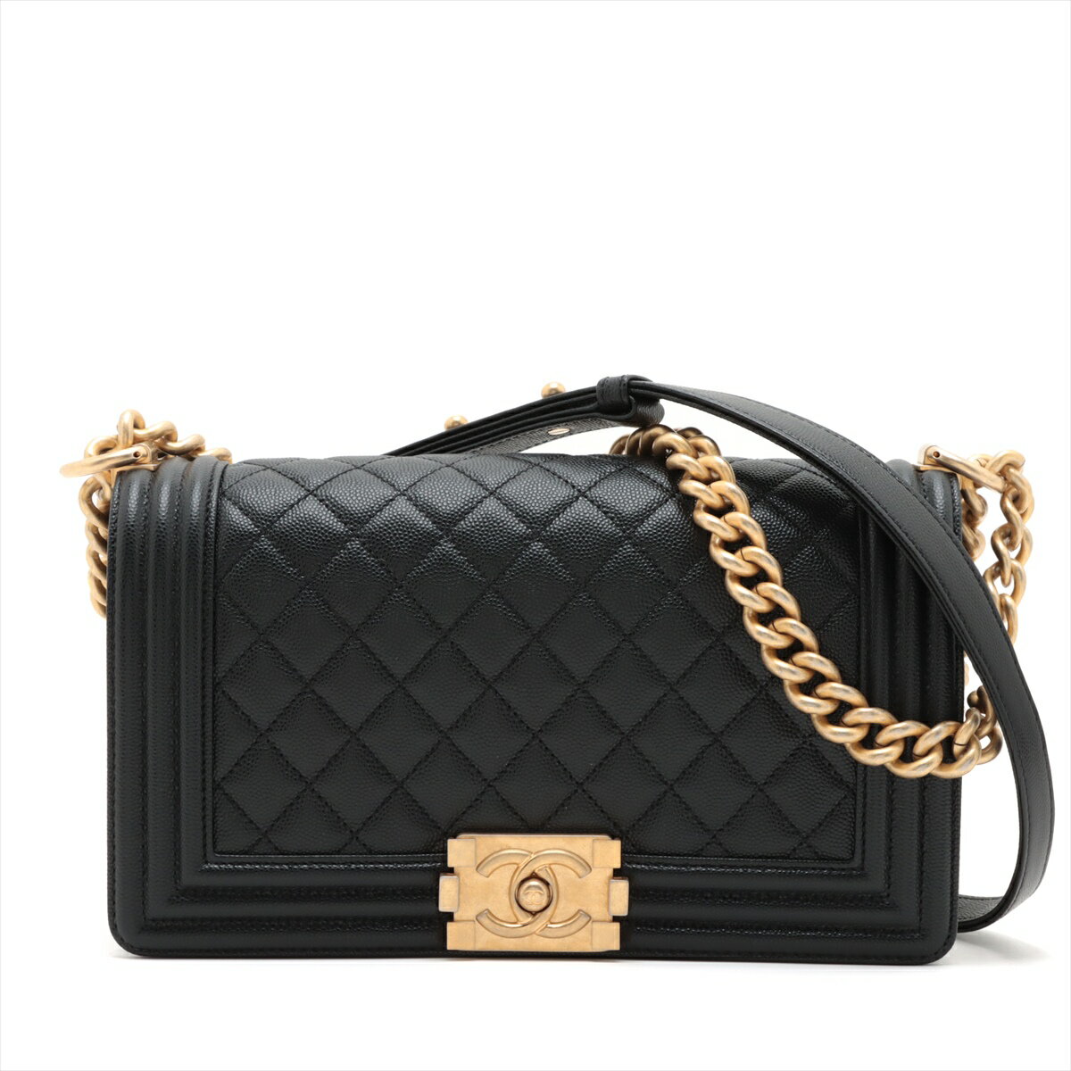 【中古】シャネル ボーイシャネル25 キャビアスキン チェーンショルダーバッグ ブラック ゴールド金具 29番台 A67086