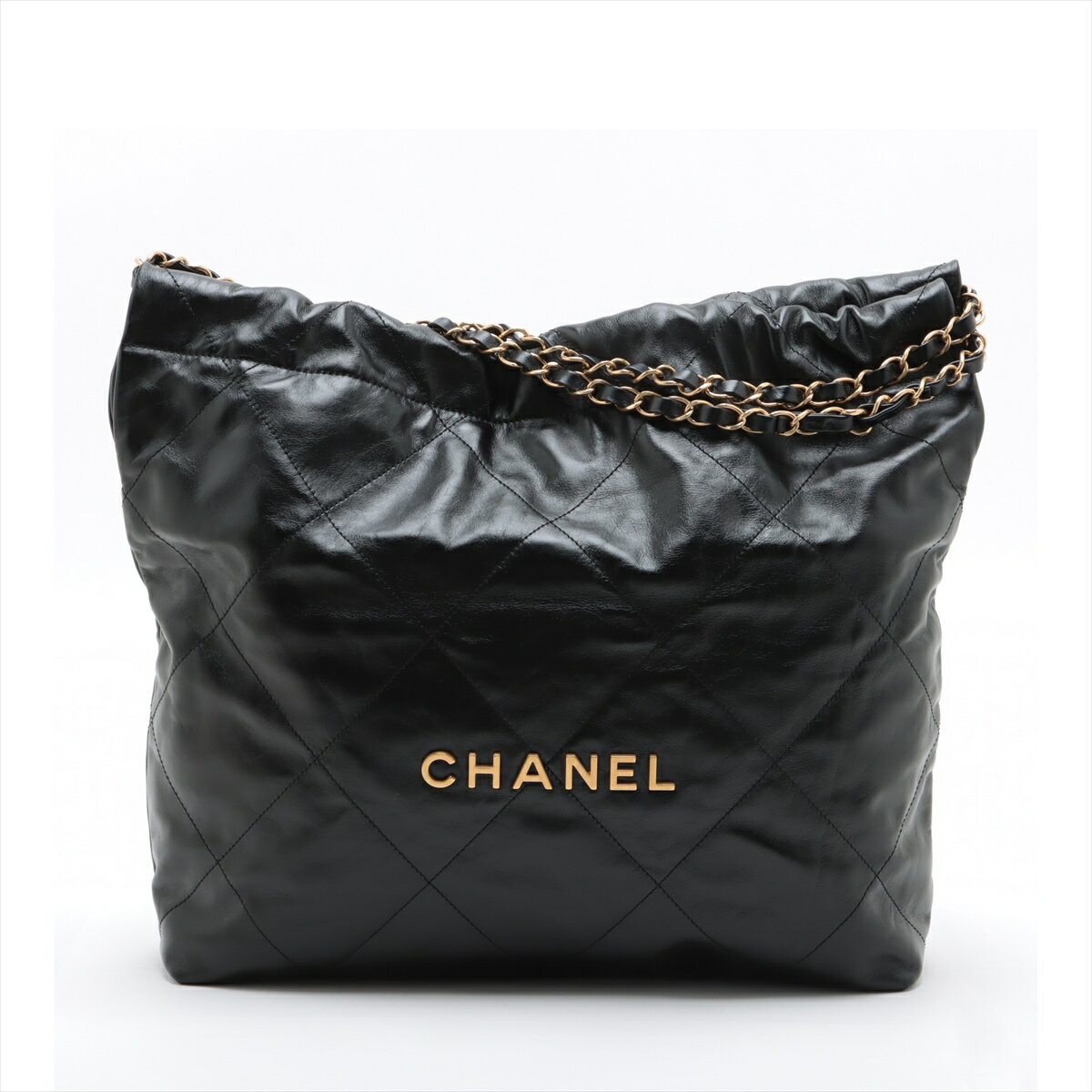 【中古】シャネル シャネル22 シャイニーカーフスキン チェーンショルダーバッグ ブラック ゴールド金具 ランダムプレート AS3261のサムネイル