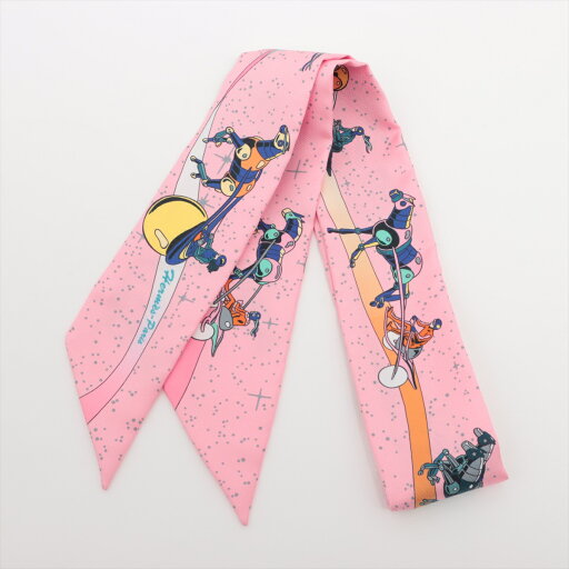 【中古】エルメス ツイリー SpaceDerby スペースダービー スカーフ シルク ピンク 【中古】エルメス ツイリー SpaceDerby スペースダービー スカーフ シルク ピンク