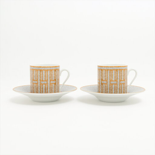 【中古】エルメス モザイク ヴァンキャトル カップ&ソーサー 陶器 オレンジ 皿底刻印「かぼちゃ」2客セット 【中古】エルメス モザイク ヴァンキャトル カップ&ソーサー 陶器 オレンジ 皿底刻印「かぼちゃ」2客セット